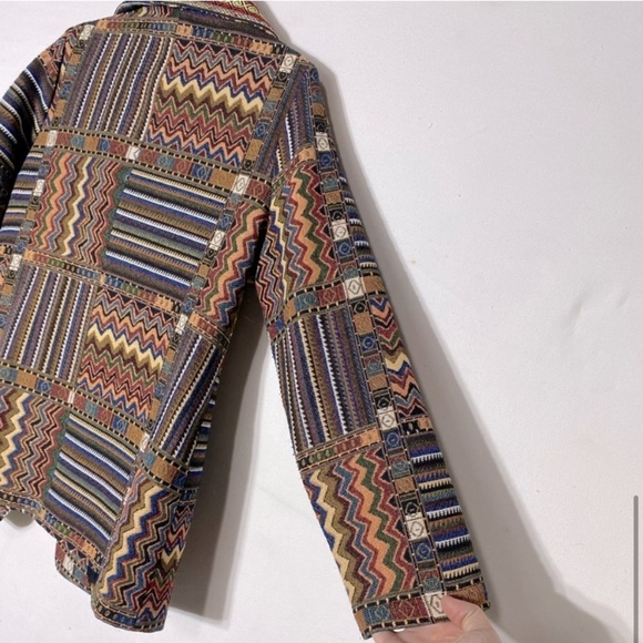 Fresh FX Chevron Stripe Jacquard Tapestry Zip Up Wide Collar Pea Style Jacket L - Picture 10 of 14